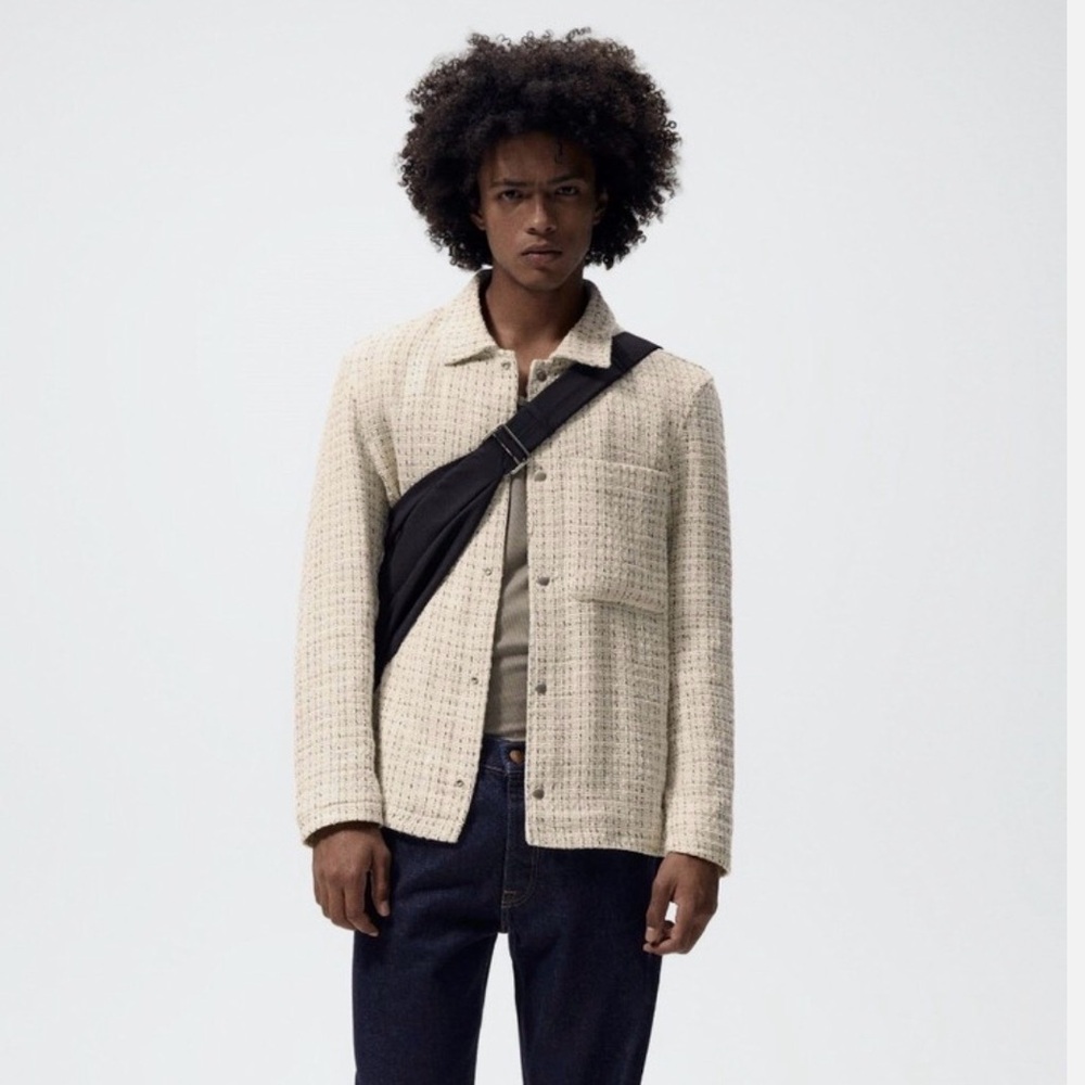 Zara Textured Cream Tweed Long Sleeve Overshirt/Jacket “Shacket” Size M - Picture 2 of 16